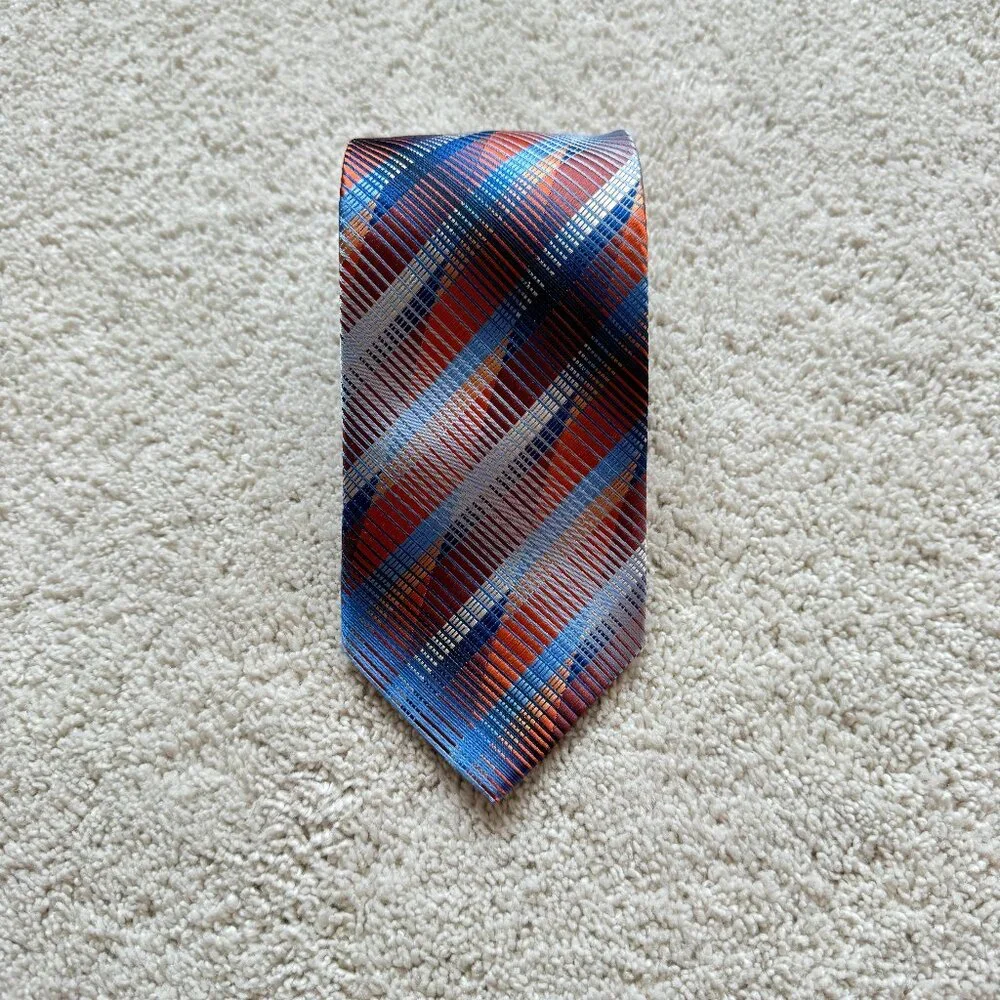 Stacy Adams Strip tie 3.5 x 58 Microfiber hand‎ made Blue Red Silver